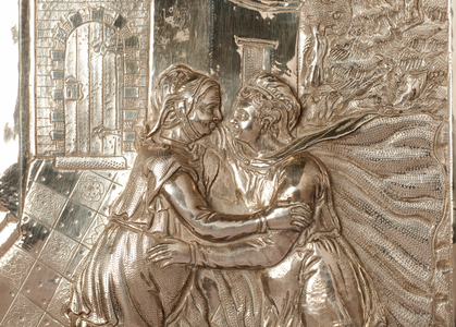 Chasse said (des Damoiseaux). Wood and silversmithing. Inv. 07.REL.46. Detail.