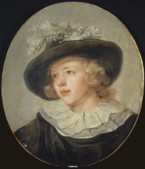 Portrait of a young boy with a feathered hat, circa 1785 (painting)