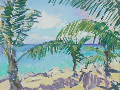 Through the palms II, 2022 (oil on board)