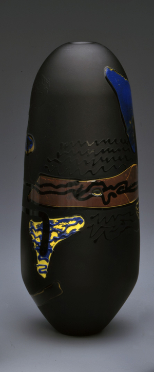 Untitled (blown glass with additions, cane drawing, sandblasted, and acid-etched)