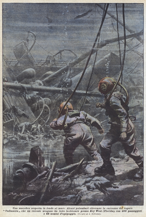 A macabre discovery at the bottom of the sea (colour litho)