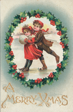 Children ice skating (chromolitho)