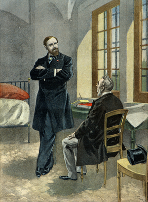 Paul Deroulede in prison receives his lawyer Oscar Falateuf in 1899 (Engraving)