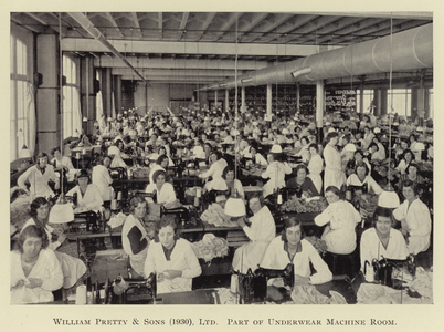 Ipswich: William Pretty and Sons (1930) Ltd, Part of underwear machine room (b/w photo)