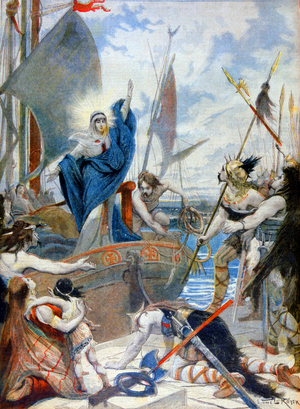 Saint Genevieve and Attila, 19th century (lithograph)