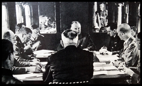 France are shown surrendering to the German forces.