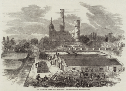 The New River Works, Stoke Newington, the Engine-House and Reservoirs (engraving)