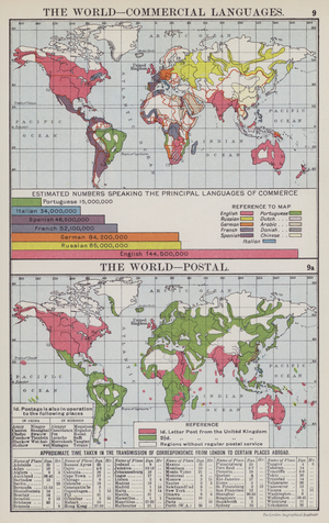 The world, commercial languages, The world, postal (colour litho)