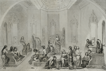 Turkey, Turkish baths for women, Engraving, 19th century