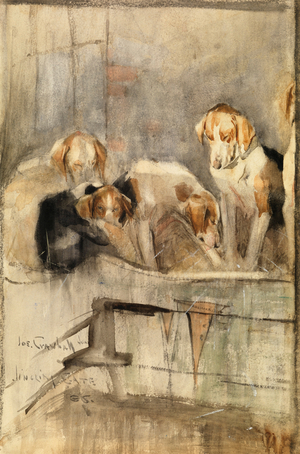 Foxhounds - Jingling Gate, 1886 (w/c with bodycolour on paper)