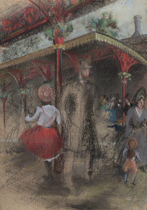 Malvern Station Platform, in the Victorian Era (pastel on paper)