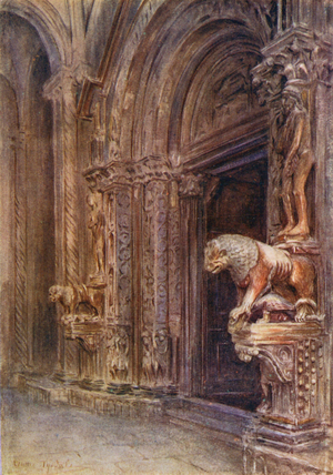 The Porch of the Duomo of Trau (colour litho)