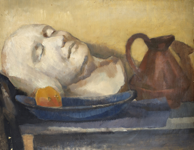 Still Life with a Bust Resting on a Table Top, a Plate and a Jug (oil on board)