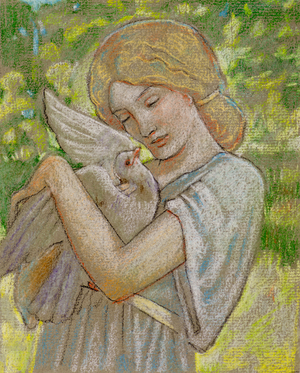 Girl with a dove (pastel)