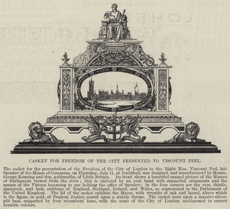 Casket for Freedom of the City presented to Viscount Peel (engraving)