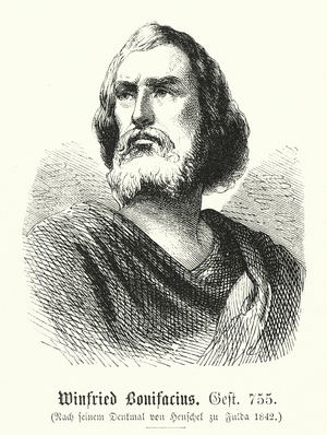 Winfried der Bonifacius, St Boniface, 675-754 (engraving)
