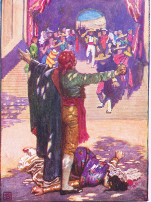 "I yield me prisoner: I have killed her", illustration from Favourite Operas published by Thomas Nelson and Sons Ltd, c.1930 (colour litho)