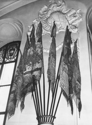 Flags in the Garnisonkirche in Berlin, around 1930 (b/w photo)