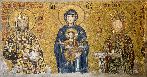 Comnenus mosaic depicting Madonna and Child, Hagia Sophia, Turkey. (Mosaic)