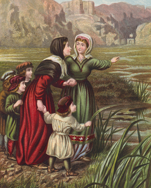 Illustration for Pilgrim’s Progress by John Bunyan (colour litho)