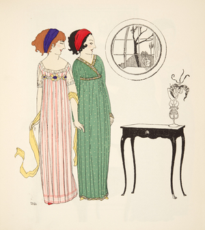 Two empire line day dresses from 'Les Robes de Paul Poiret' pub. 1908 (pochoir print)