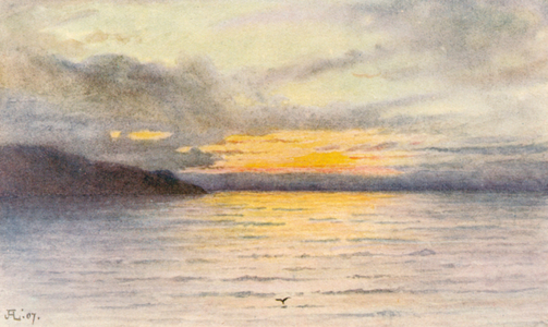 Sunset on the Lake, JHL (colour litho)