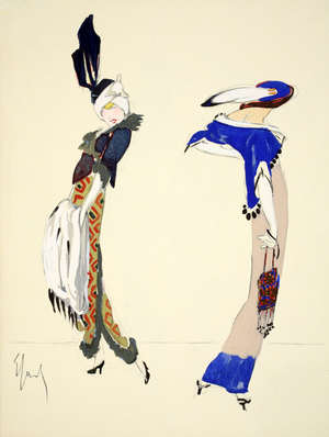 Design for day dress, 1912, plate 5, illustration from 'Robes et Femmes', pub. Dorbon-Ainé, Paris, 1913 (pochoir print)