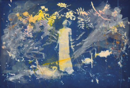 "I have fallen a long way. Clouds are flowering", 2014 (cyanotype with acrylic paint on paper)