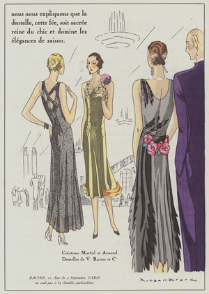 Women's fashion design from the 1920s by Martial and Armand (colour litho)