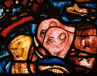 The elephants leave Noah's Ark (stained glass)