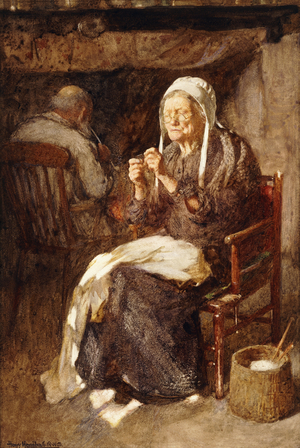 Threading the Needle,  (watercolour with scraping out)