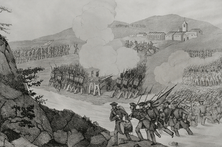 History of Spain. Navarre. First Carlist War (1833-1840) Battle of Mendigorria (16th July 1835) (engraving)