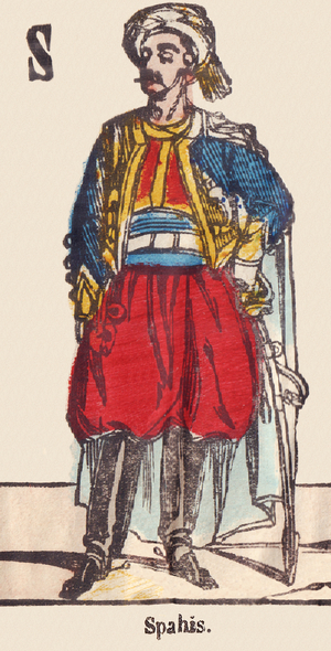 Spahis, French Army Corps, created in 1831 by Joseph Vantini known as Yousouf, 1860 (print)