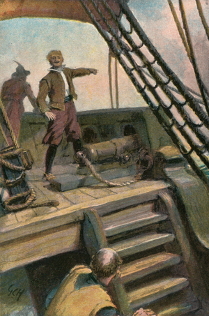 Illustration for Westward Ho! By Charles Kingsley (colour litho)