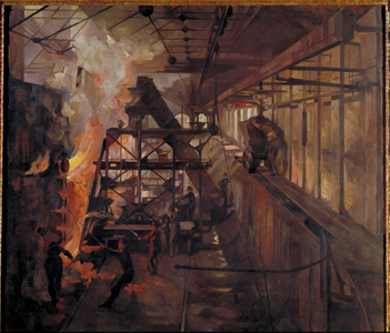 Women Working in a Gas Retort House: South Metropolitan Gas Company, London, 1918 (oil on canvas)