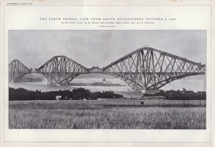 The Forth Bridge; View from South Queensferry, 9 October 1889 (engraving)