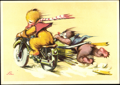 Artist Salac, A. L., motorcycle with sidecar