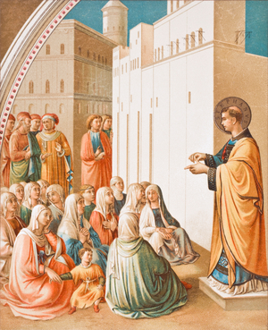 The Preaching of St.Stephen, after the fresco painting by Fra Angelico, from Science and Literature in The Middle Ages by Paul Lacroix pub. London 1878