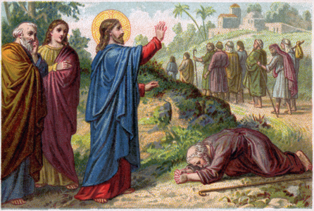 Religion. New Testament. Jesus Christ heals the ten lepers. Imagery, France, c.1890 (print)