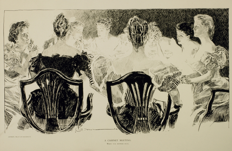 A Cabinet Meeting, Group of Women Sitting Around Table, Drawing by Charles Dana Gibson, 1898