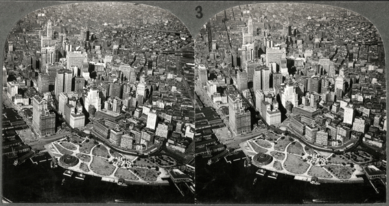 Downtown Manhattan Skyline, New York City, USA, High Angle View, Stereo Card, circa 1925