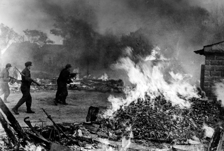 Soldiers of the Waffen-SS during fighting on the Eastern Front, 1944 (b/w photo)