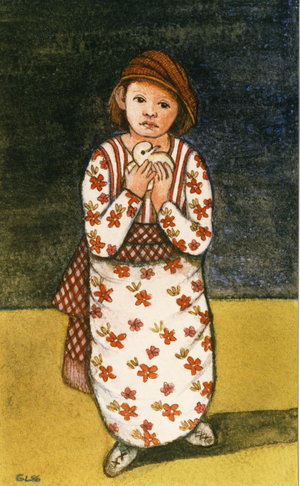 Girl with Dove, 1986 (watercolour on paper)