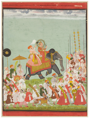 A Portrait of Maharana Ari Singh in Procession, c.1836 (opaque pigments with gold on paper)