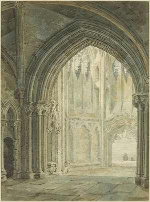 Interior of North Porch of St Mary Redcliffe, 1824 (pencil & watercolour on paper)