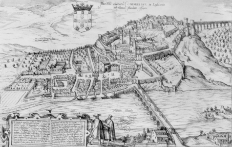 Aerial View of Coimbra in Portugal, engraving, 18th century