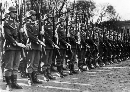 Handover of flags and banners to troops in Potsdam, 1937 (b/w photo)