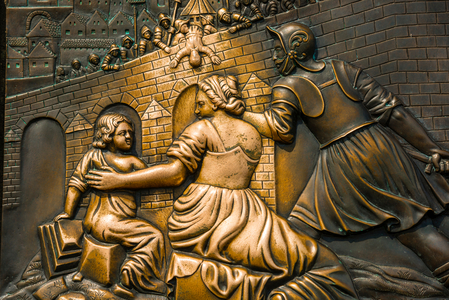 The martyrdom of Saint John of Nepomuk, pedestal of a statue (bronze)