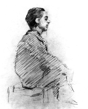 French painter Henri de Toulouse-Lautrec (1864-1901) selfportrait c. 1879, drawing