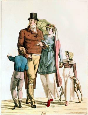 English family in Paris in 1816, engraving